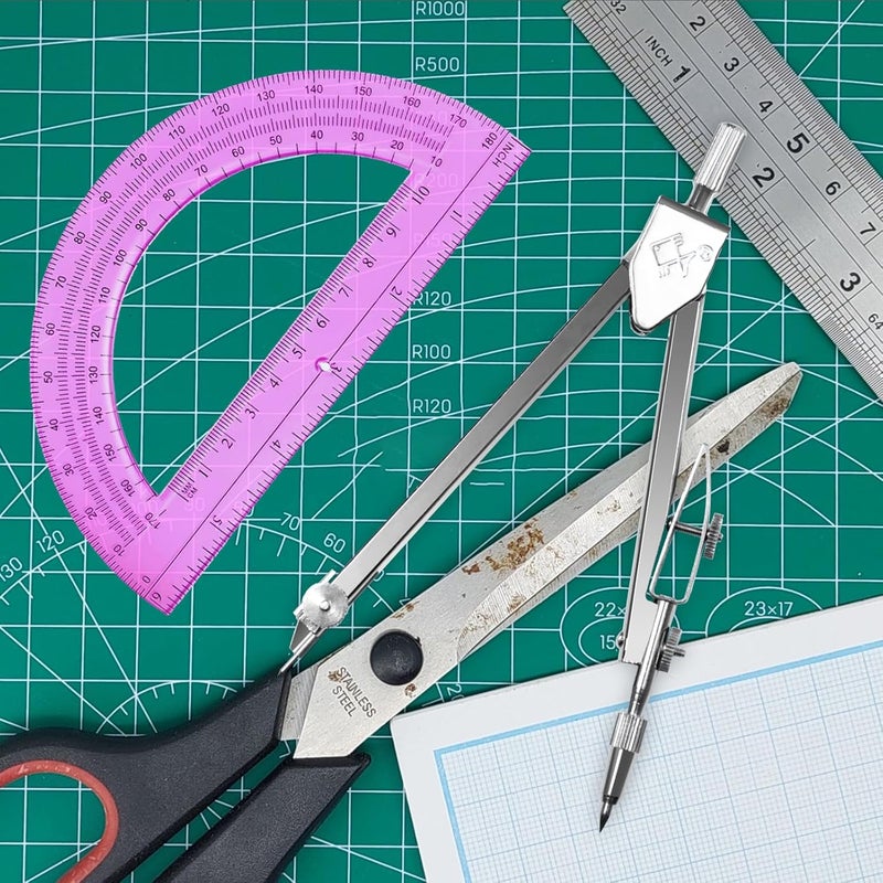 Tdfronien Students Geometry Math Set, Drawing Compass and 6 Inch Transparent Swing arm Protractor 180 Degree Math Protractor (Pink) - Image 5